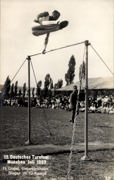 Photo Postcard 13th German Gymnastics Festival Munich 1923, H. Distel from Untertürkheim, winner in the 12-fight