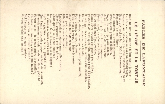 Artist Postcard Fables by Lafontaine, The Hare and the Tortoise