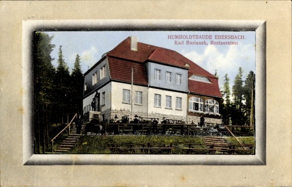 Passepartout Postcard Ebersbach Neugersdorf, Humboldtbaude, restaurateur Karl Burianek
