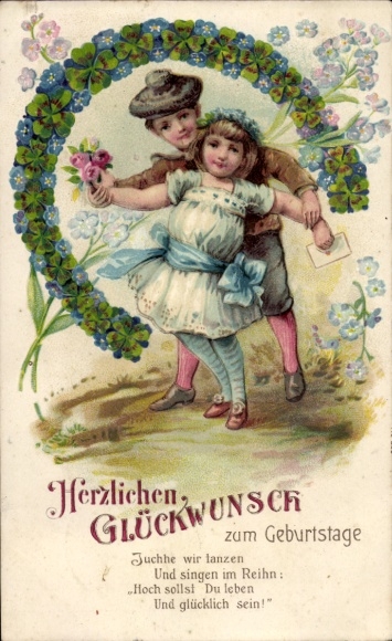 Embossed Postcard Congratulations Birthday, Well-wishers, Lucky Clover, Flowers