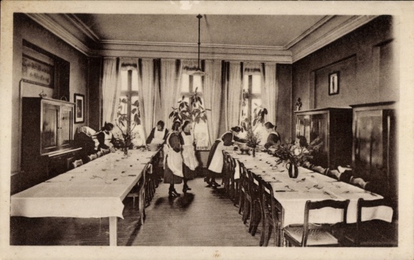 Postcard Hamburg Altona, Marthaheim, Home Economics School, Dining Room