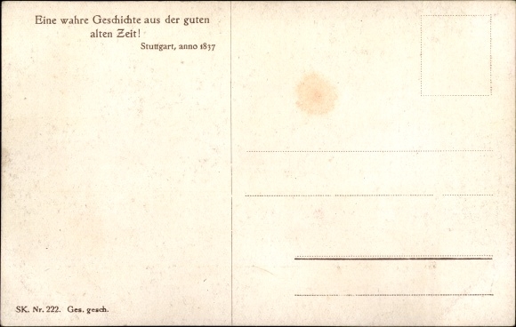 Kunstenaarskaart Stuttgart am Neckar, een waargebeurd verhaal uit de goede tijd, fontein, anno 1837