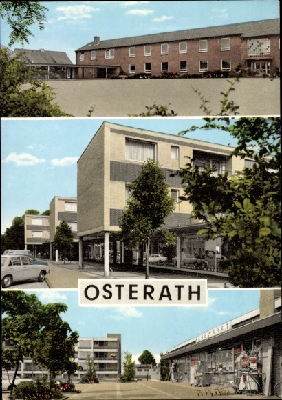 Postcard Osterath Meerbusch on the Lower Rhine, school, housing estate, market