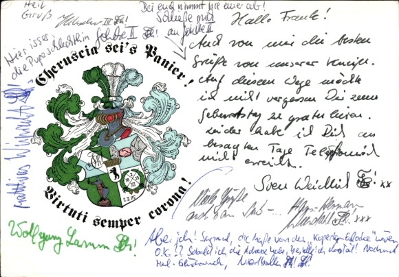 Studentika Postcard Berlin, Corps Cheruscia in the WSC, Ringstraße 89, coat of arms