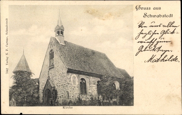 Ansichtkaart Schwabstedt op de Treene Noord-Friesland, kerk