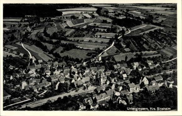 Postcard Untergimpern Neckarbischofsheim Baden, total view of the village, aerial photograph