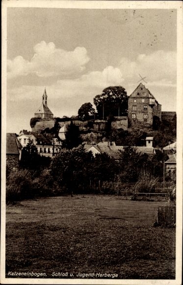 Postcard Katzenelnbogen in the Taunus, castle and youth hostel