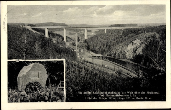 Postcard Siebenlehn Großschirma in Saxony, Reichsautobahn bridge Muldental, Amalie Dietrich height