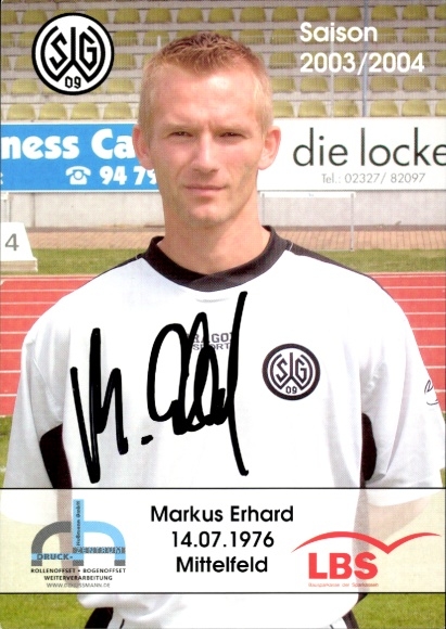Autograph card footballer Markus Erhard, SG Wattenscheid 09, autograph