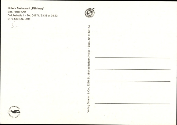 Postcard Osten on the Oste district of Cuxhaven, Hotel-Restaurant Fährkrug
