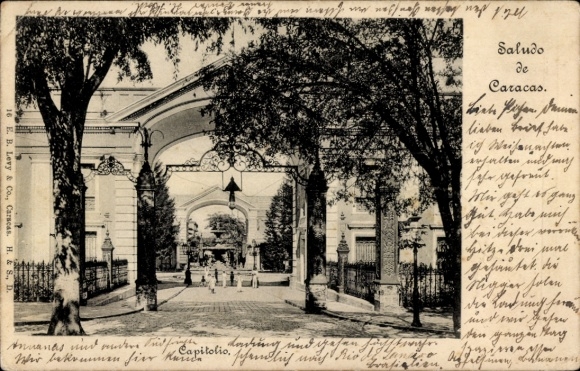 Postcard Caracas Venezuela, Capitol, black and white, trees, architecture, greetings