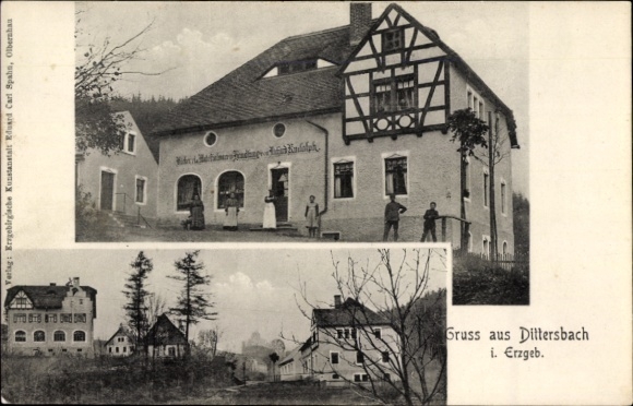 Ak Dittersbach Neuhausen im Erzgebirge, Teilansicht, Gasthaus