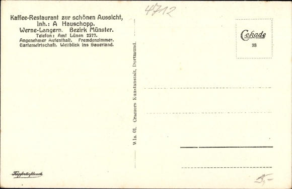 Postcard Langern Werne North Rhine-Westphalia, coffee restaurant for the beautiful view, owner A. Hauschopp