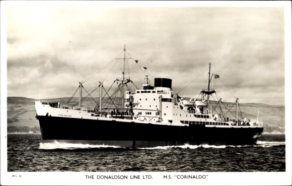 Ak The Donaldson Line LTD., MS Corinaldo, stoomboot, havenzicht