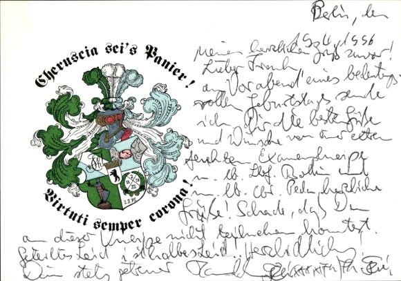 Studentika Postcard Berlin, Corps Cheruscia in the WSC, Ringstraße 89, coat of arms