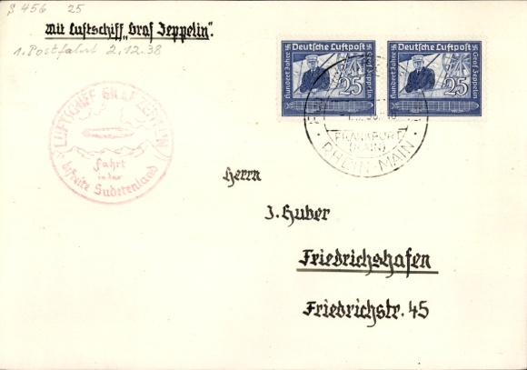 KP Sterowiec pocztowy Zeppelinpost LZ 130 Graf Zeppelin, lot do wyzwolonych Sudetów, 1938 r.