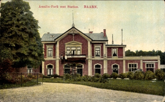 Postcard Baarn Utrecht Netherlands, Amalia Park, train station