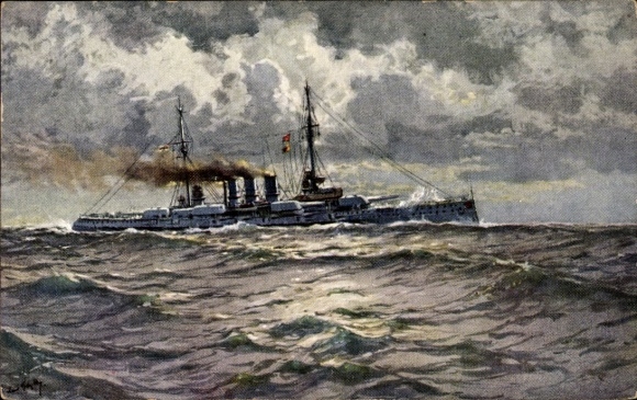 Künstler Ak Bohrdt, Hans, Deutsches Kriegsschiff, SMS Oldenburg, Linienschiff, Kaiserliche Marine