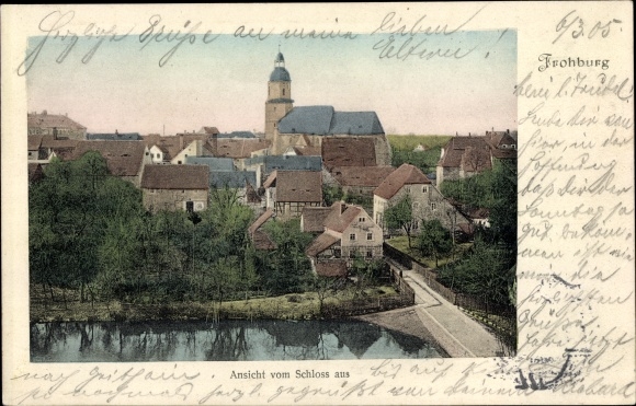 Postcard Frohburg in Saxony, church and town from the castle