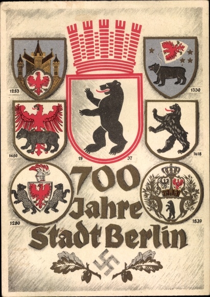 Coat of arms PC Berlin, 700th anniversary, city coat of arms from 1253 to 1937, Berlin bear