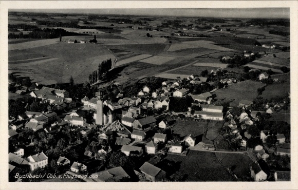 Postcard Buchbach in Upper Bavaria, aerial photograph