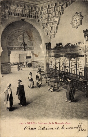 Ak Oran Algerije, treinstation, Binnenaanzicht