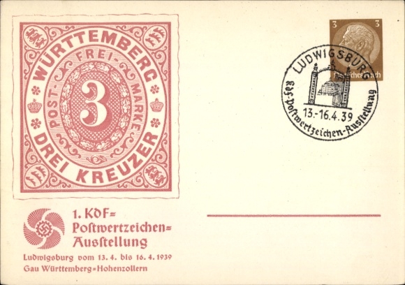 Postwaardestukken Ak 1. KDF postzegeltentoonstelling Ludwigsburg 1939, PP 122 C 104