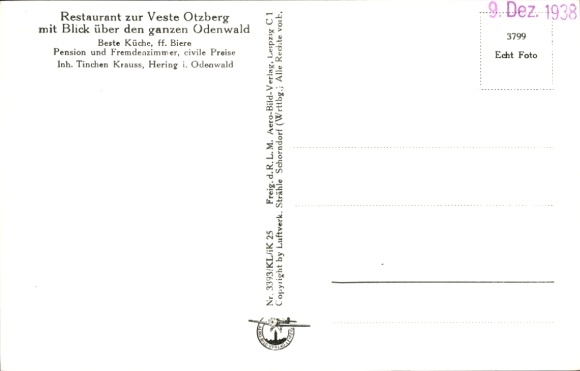 Postcard Hering Otzberg in the Odenwald, Otzberg Castle, aerial photograph