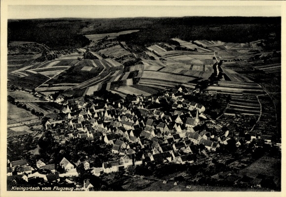 Postcard Kleingartach Eppingen in Baden, aerial view of fields and houses