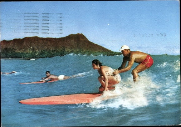 Postcard Honolulu Hawaii USA, Aquaplane