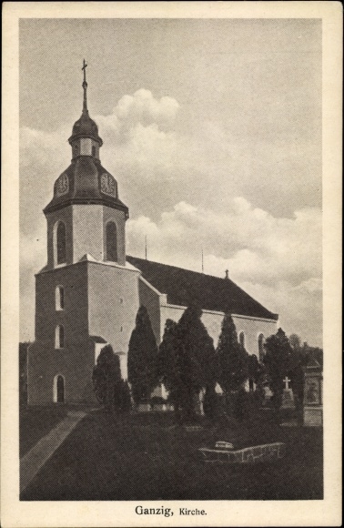 Ak Ganzig Liebschützberg Saksen, kerk, begraafplaats