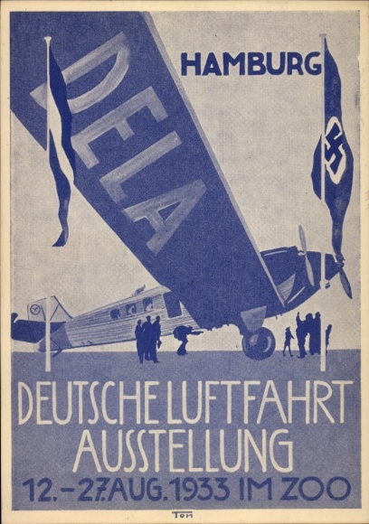 Artist Postcard German Aviation Exhibition DELA 1933 in Hamburg Zoo, Airplane