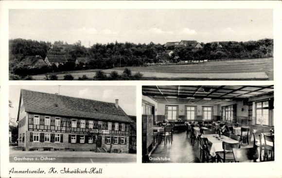 Postcard Ammertsweiler Mainhardt in Württemberg, Panorama, Gasthof zum Ochsen, Guest Room