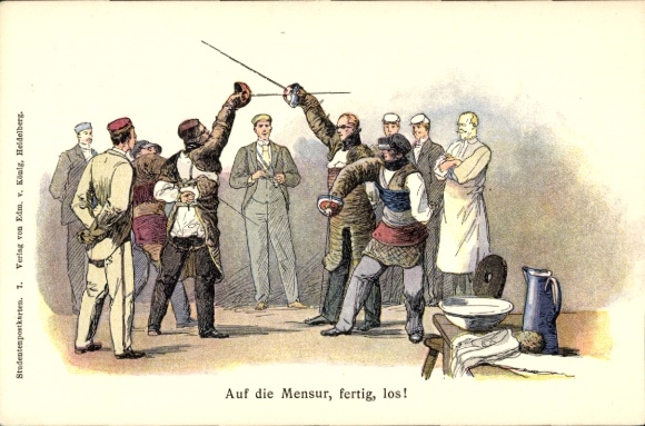 Studentika Postcard Ready, set, go, students at the fencing match