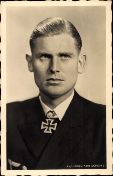 Postcard Kapitänleutnant Joachim Schepke, U-boat Commander, Kriegsmarine, Knight&#39;s Cross recipient