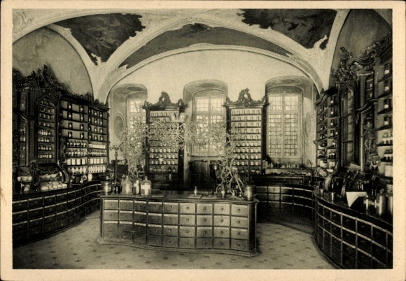 Postcard Würzburg am Main Lower Franconia, pharmacy in Rococo style, interior view, pharmacy
