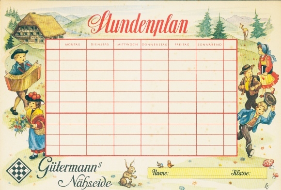 Gütermann's sewing silk timetable, Ruth Knoblauch-Kuppe