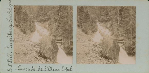 Zdjęcie stereo Engelberg Kt. Obwalden Szwajcaria, wodospad, Tobel 1900