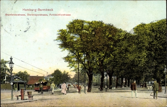 Postcard Hamburg Nord Barmbek, Bramfelder Strasse, Steilshooper Strasse, Fuhlsbütteler Strasse, trams