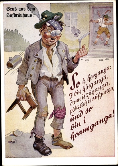 Postcard So is herganga, and so I&#39;m hoamganga, man after a fight in the tavern, Lengauer 2120