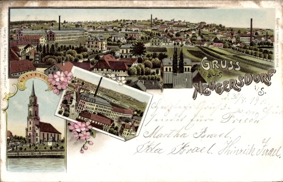Litho Neugersdorf in der Lausitz, Gesamtansicht, Kirche