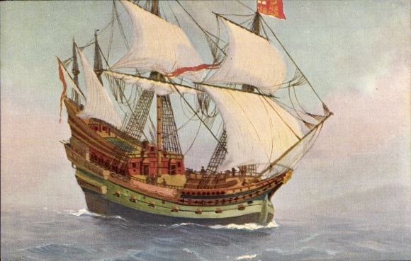 Artist Postcard Rave, Chr., Marine Gallery No. 2, English warship, 16th century.