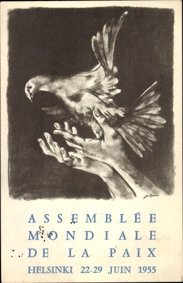 Artist Postcard Helsinki, Assemblée Mondiale de la Paix 1955, Delegation Francais, World Peace Conference