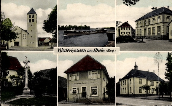Postcard Niederhausen am Rhein Rheinhausen im Breisgau, church, guesthouse