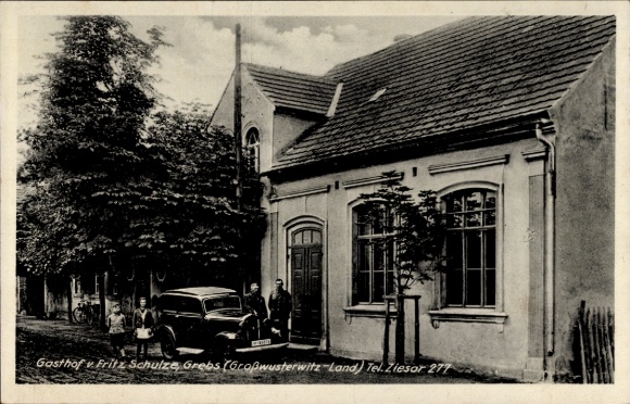 Postcard Grebs Ziesar Havelland, Gasthof Fritz Schulze, Car