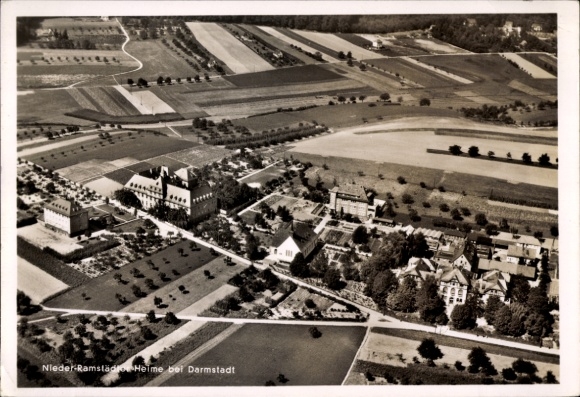 Postcard Nieder Ramstadt Mühltal in the Odenwald, Nieder-Ramstadt Institutions, aerial photograph