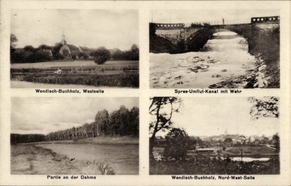 Postcard Wendisch Buchholz Märkisch Buchholz, Spree flood channel with weir, Dahme