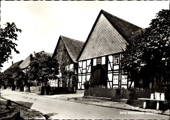 Postcard Wahmbeck Bodenfelde on the Weser, half-timbered house, street section