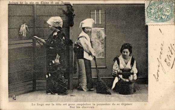 CPA Le linge sur la tete est pour empecher la poussiere de se depoer