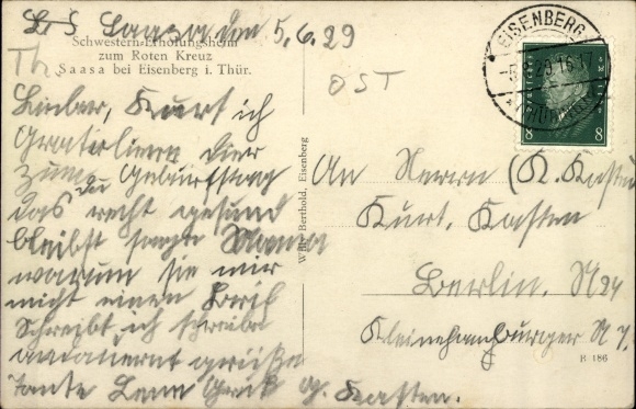 Postcard Saasa Eisenberg in the Saale Holzland district, nurses&#39; convalescent home for the Red Cross